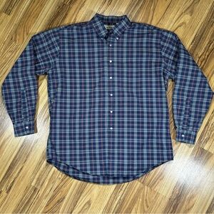 Vintag L.L. Bean Shirt Men's XL Blue Reg White Plaid Flannel Long Sleeve Outdoor
